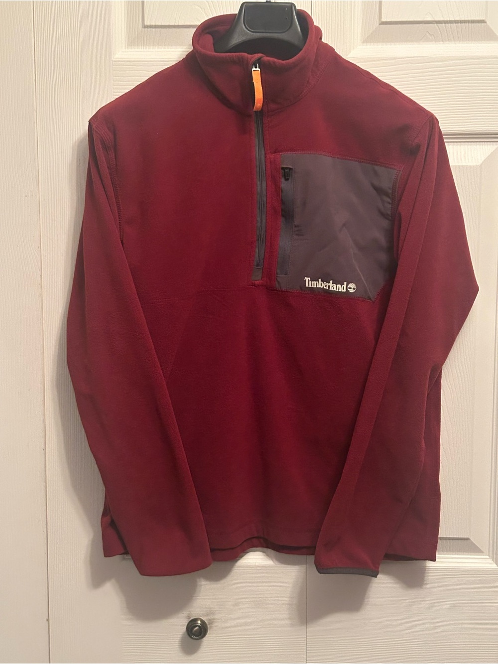 Timberland Men's Burgundy Quarter-Zip Fleece with Chest Pocket